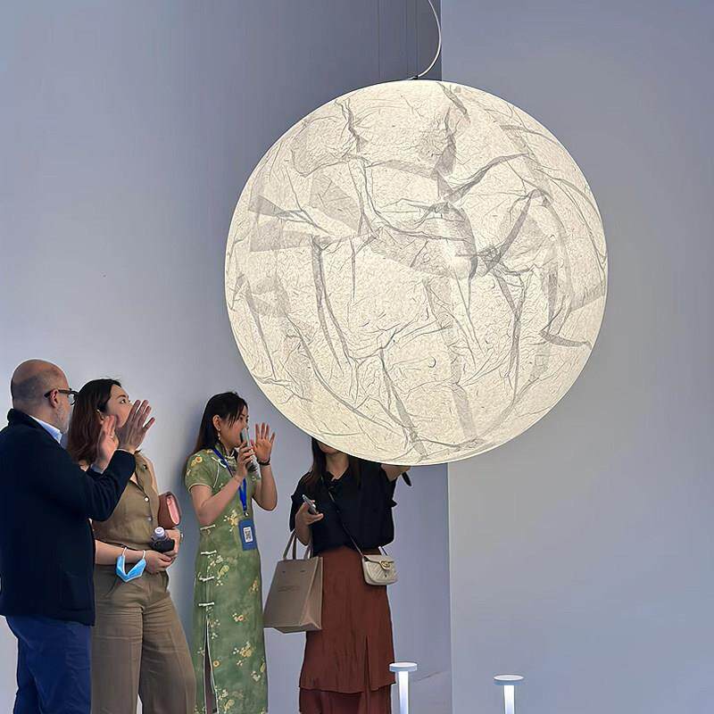 意大利设计师手工纸Moon网红吊灯侘寂中古民宿客厅挑空餐厅月球灯