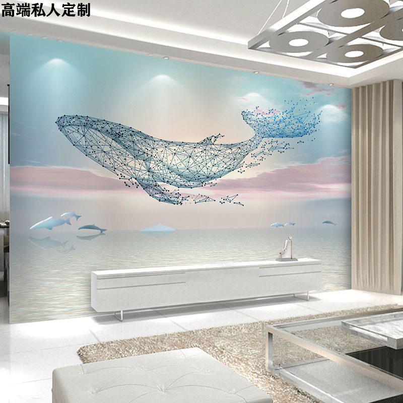 8d电视背景墙壁纸简约现代客厅沙发卧室墙布北欧影视壁纸大鱼壁画