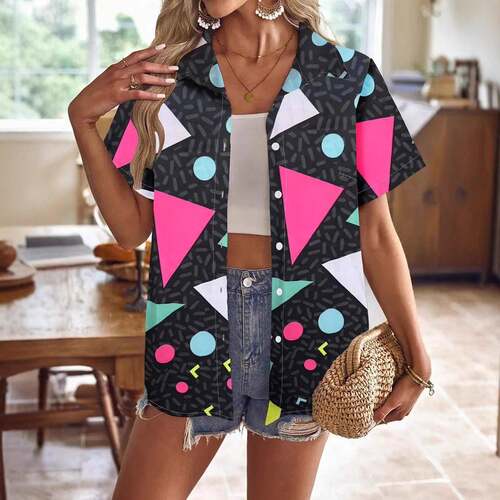 Women's Summer Leopard Print Collared Short Sleeve Shirt