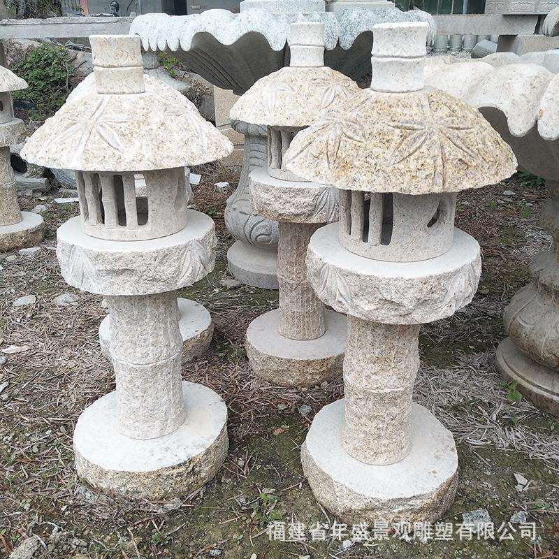 花岗岩芝麻黑石材灯笼 斗笠造型花园草坪灯落地园林景观照明灯