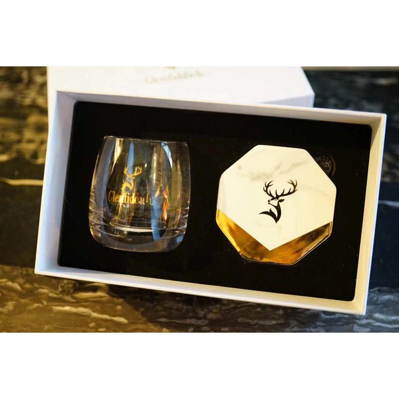 【威士忌周边】格兰菲迪威士忌杯陶瓷杯 杯垫套组礼盒装