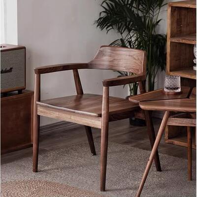 北美黑胡桃木椅子广岛椅实木餐椅靠背扶手休闲卧室办公书桌椅中式