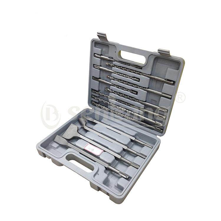 厂家供应 13件套圆柄电锤钻尖扁凿子塑盒套装混凝土冲击钻头