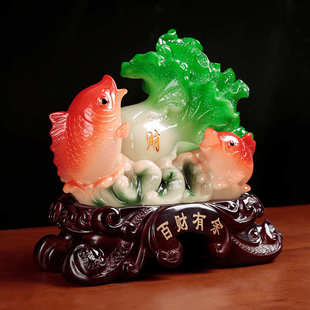 百财有余客厅玄关白菜摆件中式 树脂工艺品开业乔迁