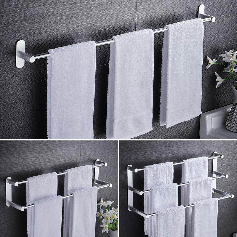 毛巾杆免打孔卫生间加长浴室凉双杆壁挂毛巾架厕所单杆厨房太空铝