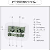 家用创意壁挂式 电子钟大屏幕显示带实时室内温度计 闹钟台式