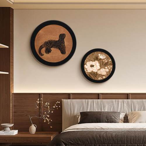 法式中古风客厅挂画沙发背景墙壁画复古圆形卧室餐厅高级感装饰画