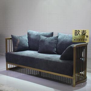 佛山歆麦创意美式现代沙发酒店不锈钢家具沙发客厅布艺三人沙发