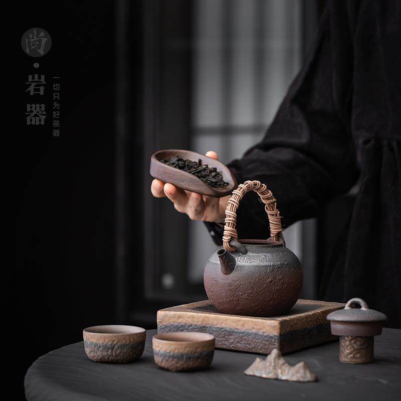 家用煮茶壶户外陶瓷酒精炉烧水壶侧把壶无釉复古围炉煮茶套装