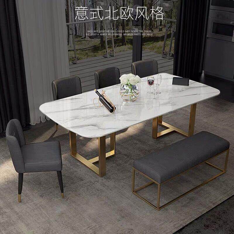 小户型餐桌岩板轻奢简约长方形吃饭茶几桌子厂家直销岩板不锈钢