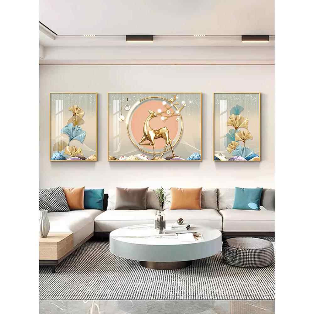 轻奢沙发背景墙挂画三联挂在客厅墙上的装饰画2025新款寓意好壁画