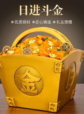 日进斗金摆件铜斗升子四方纳福聚宝盆黄铜聚财米斗金斗金蟾斗包邮