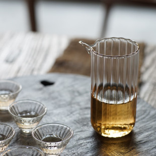 手工筋纹公道杯耐热玻璃公杯透明茶水杯子主人分茶器功夫茶具 日式