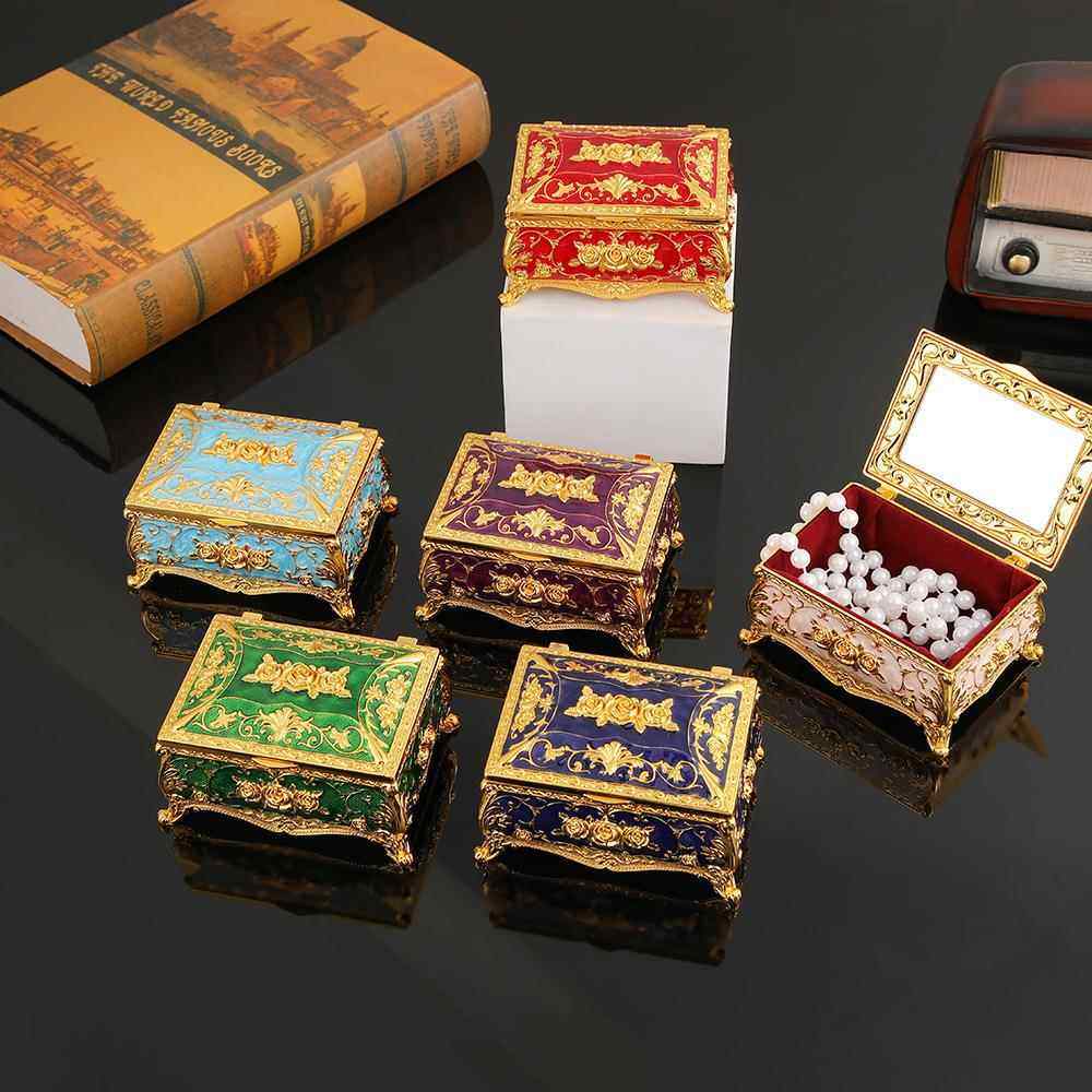 ins风轻奢首饰盒珐琅彩玫瑰花浮雕珠宝盒项链戒指桌面饰品收纳盒