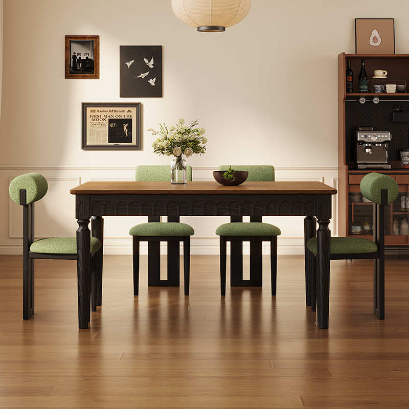 法式复古实木餐桌椅组合小户型轻奢家用长方形饭桌书桌两用大板桌