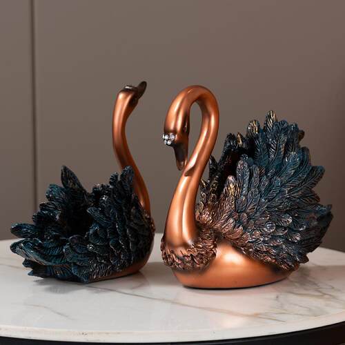 设欧美风格树脂工艺品摆意创情侣天鹅架摆件KD970酒柜电视柜酒装