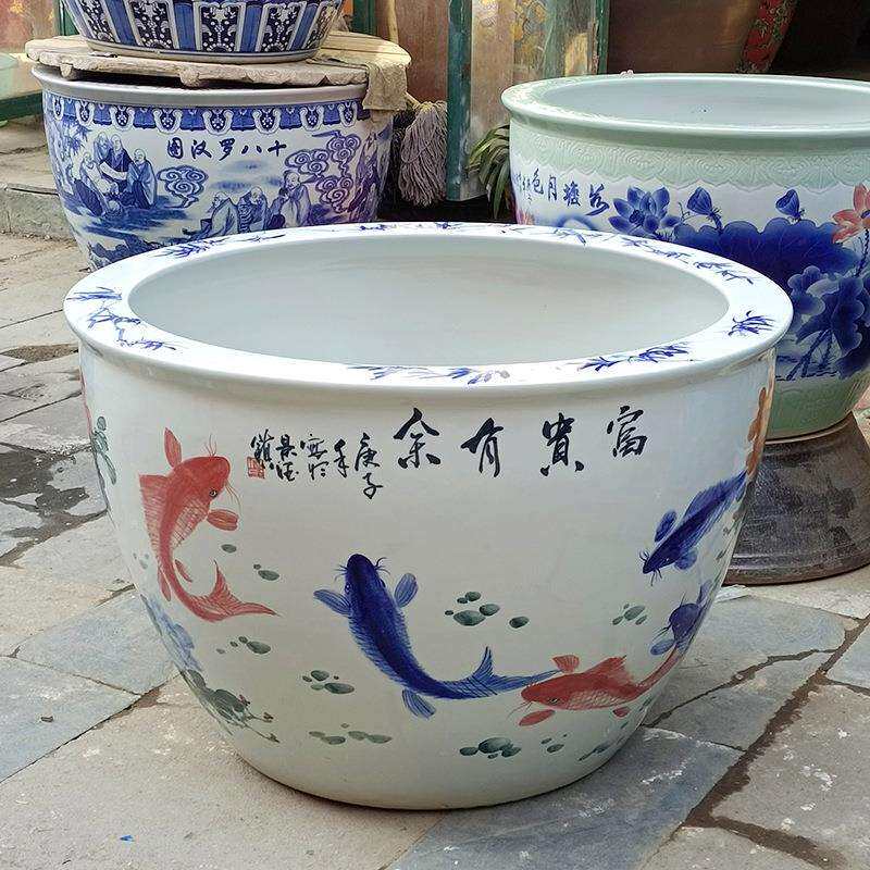 陶瓷鱼缸手绘荷花牡丹大号栽花缸园林移栽花盆家居装饰陶瓷缸摆件