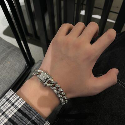 Silver Cuban Link Bracelet Necklace Shiny Diamond Jeweler