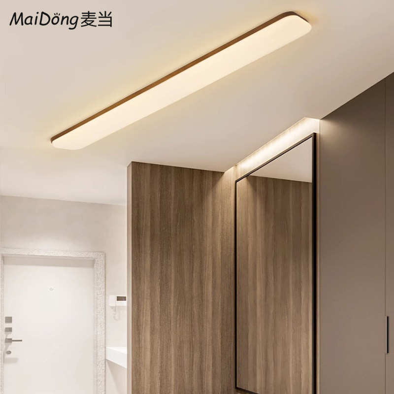 长条新吸顶灯玄关走廊阳台过道入户中山木色胡桃灯灯中式灯具简约
