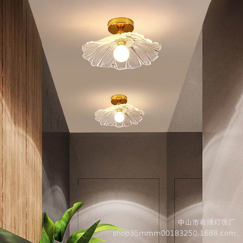 日式花朵过道走廊灯轻奢阳台入户玄关吸顶灯荷叶玻璃餐厅床头吊灯