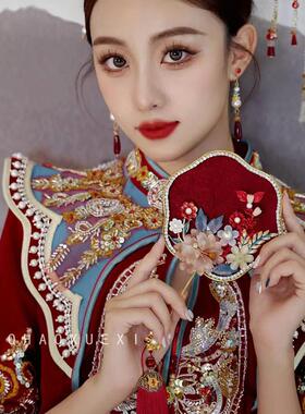 喜扇团扇新娘结婚礼中式秀禾出嫁婚扇高级成品红色仙气小扇子遮面