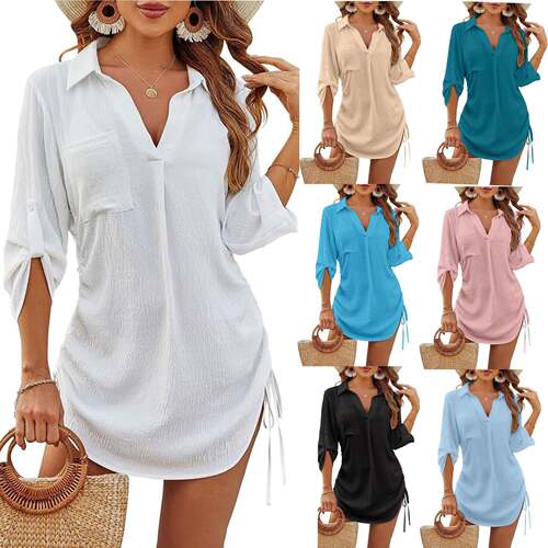 Women'S Casual Loose-Fitting Shirt With Side Drawstrings,