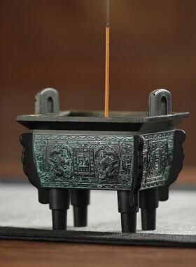 仿古青铜色鼎香炉家用香薰炉新中式茶道摆件沉香香插香座檀香线香