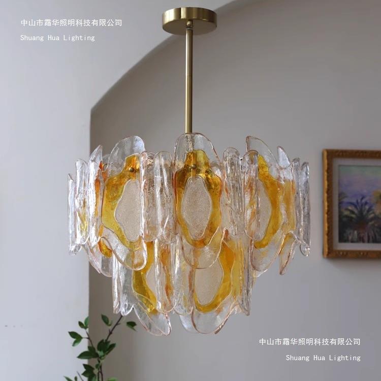 中古Murano玻璃吊灯琥珀色 法式美式复古客厅餐厅穆拉诺卧室灯具
