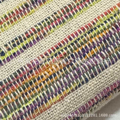 织纹箱包鞋材民族风粗纺布彩色装饰布   条纹帆布 色织编色织提花