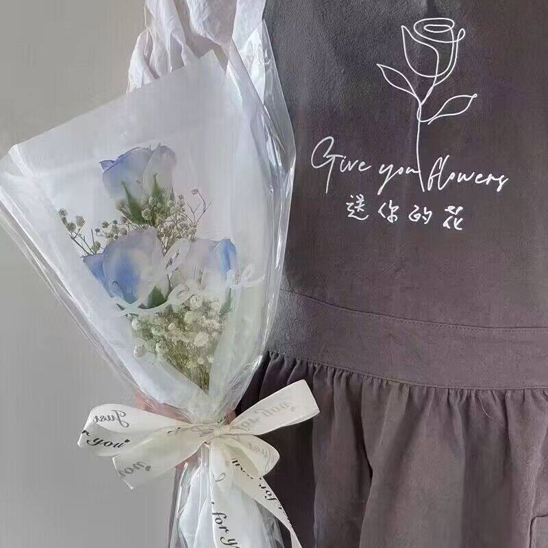 简易英文透明花束套袋鲜花玫瑰防水多支塑料包装袋花纸单支袋摆摊