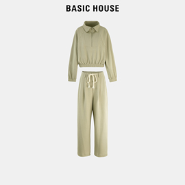 Basic House/百家好卫衣套装两件套女2024春装纯色休闲裤套装
