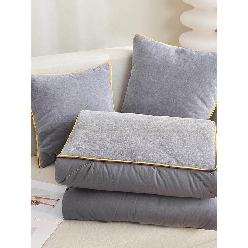 雪尼尔全棉抱枕被子两用办公室午睡休空调夏凉被汽车载沙发二合一