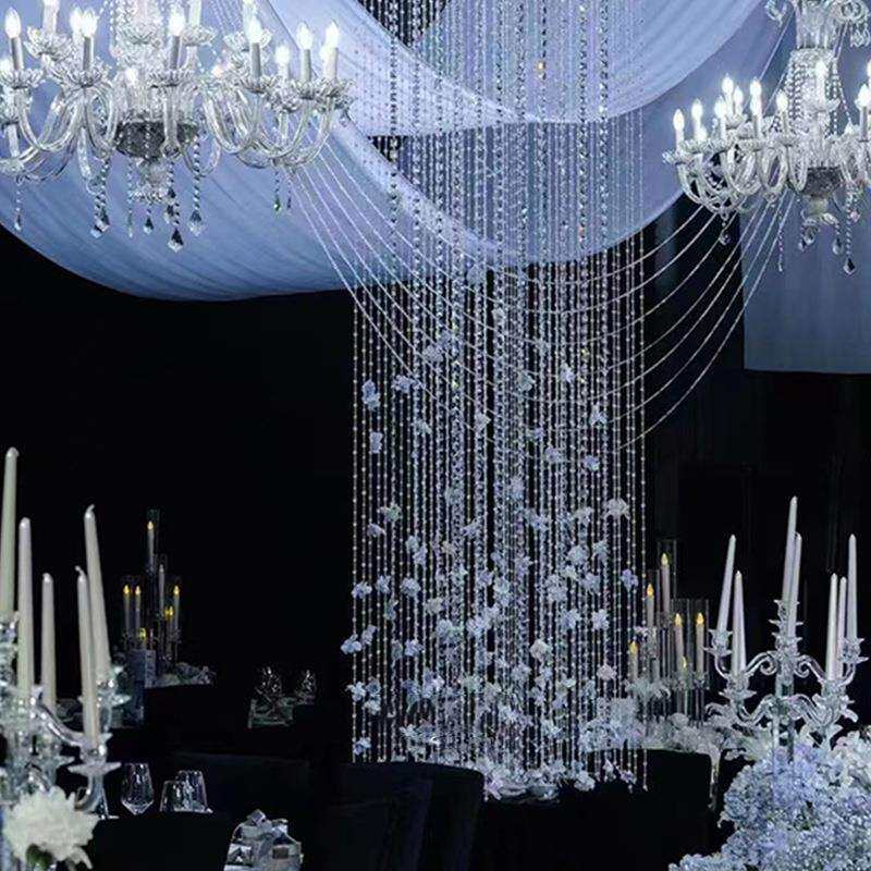 婚礼堂吊顶装饰成品亚克力留恋吊件婚庆舞台背景花瓣珠帘装饰道具