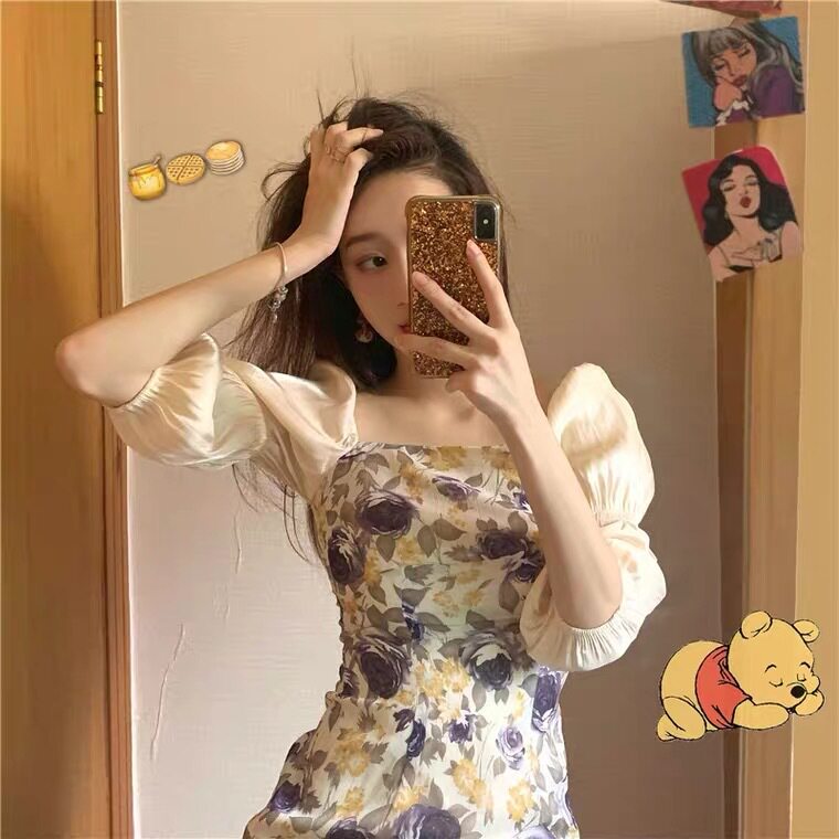 法式复古碎花连衣裙子2024新款夏季超仙女森系收腰气质女神长裙gw