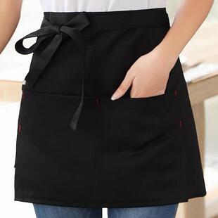 短款半截半身围裙酒店咖啡厅奶茶店服务员工作服围腰带口袋好看新