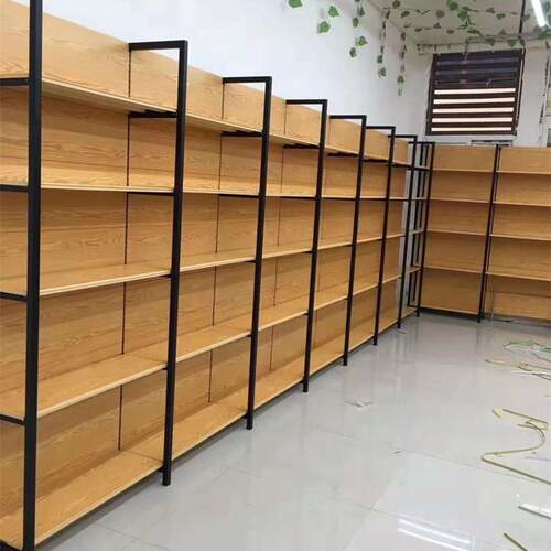 四柱木纹超市货架便利店母婴店展示架文具商店小卖部多层零食货架