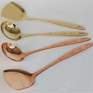 紫铜黄铜勺子厨房长柄加厚炒菜铲子老式全铜汤勺漏勺铜勺铜铲批发