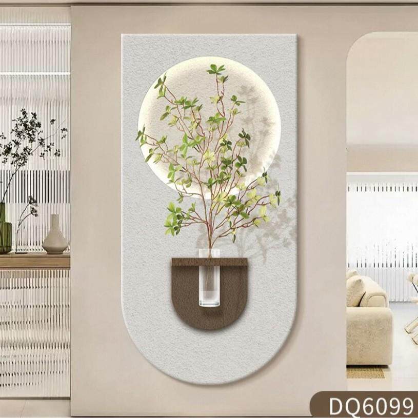 奶油风水培绿植装饰画墙上花瓶玄关立体砂岩走廊入户过道挂画壁画