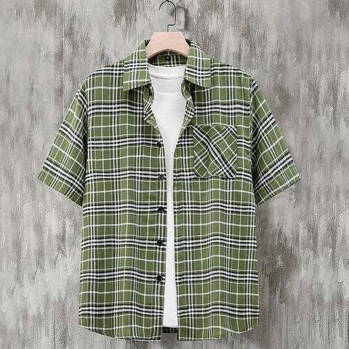 Men's shirt slightly textured color-block checked