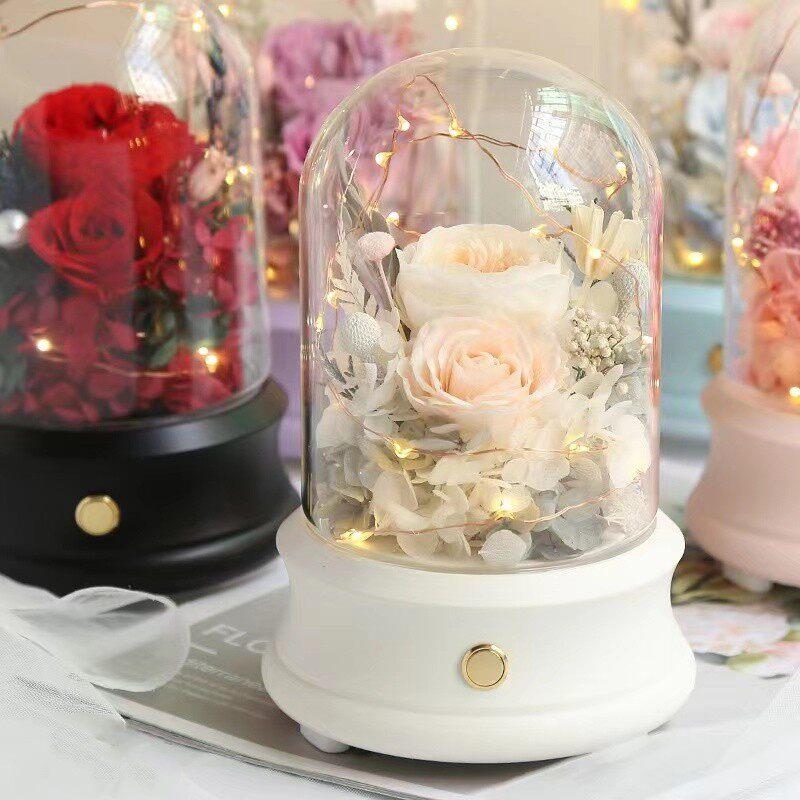永生花玻璃罩蓝牙音响diy灯串花器花艺制品摆饰品音乐盒送礼盒