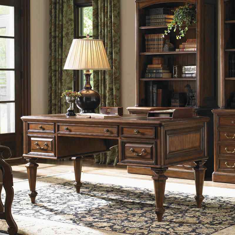 美式乡村实木书桌电脑桌法式复古写字台地中海写字桌老板桌办公桌