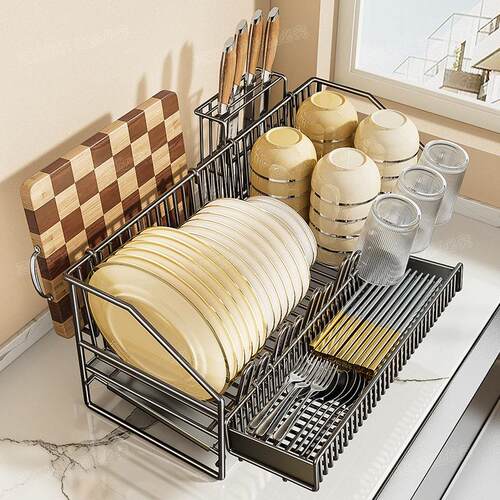 Dish Drying Rack Adjustable Kitchen Plates Organizer with Dr