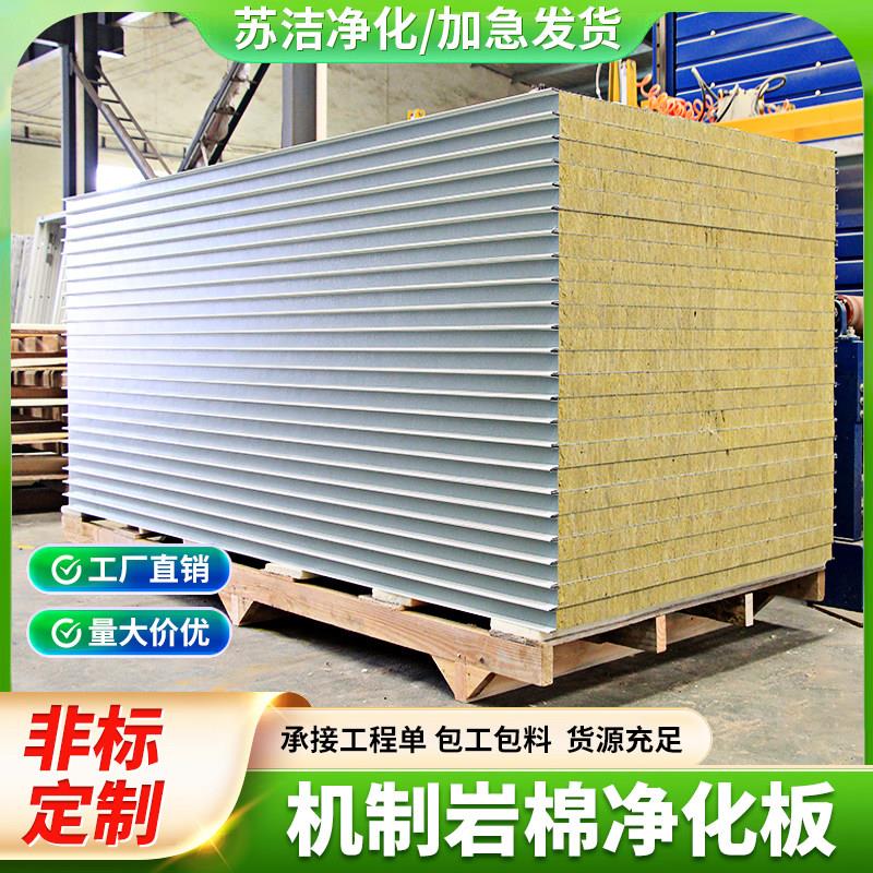 机制岩棉板50mm防火保温洁净板厂房无尘车间隔断墙夹芯彩钢净化板