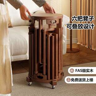 六合一实木凳子可叠放移动带滑轮叠叠凳家用现代简约叠放组合凳