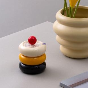 北欧撞色棉签收纳罐牙签罐桌面笔筒化妆刷筒梳妆台整理盒摆件道具