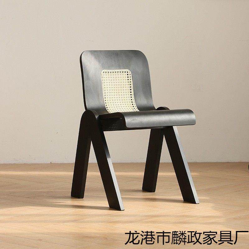 法式轻奢中木古子实靠背餐藤编设计师家用创意卧室单人椅复as334