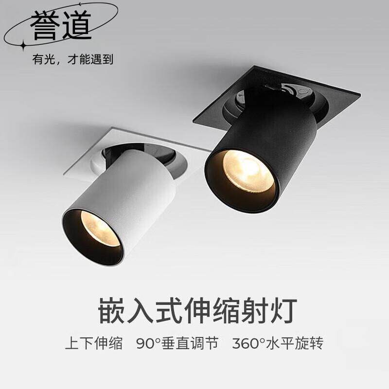 誉道伸缩射灯壁画照射灯斗胆灯led嵌入式客厅过道洗墙灯cob 黑色-
