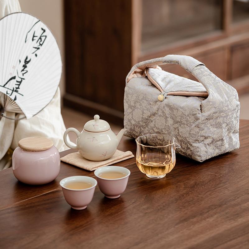 一壶二杯一罐一海茶具收纳包旅行便携手提收纳袋茶壶手绘彩兰图片