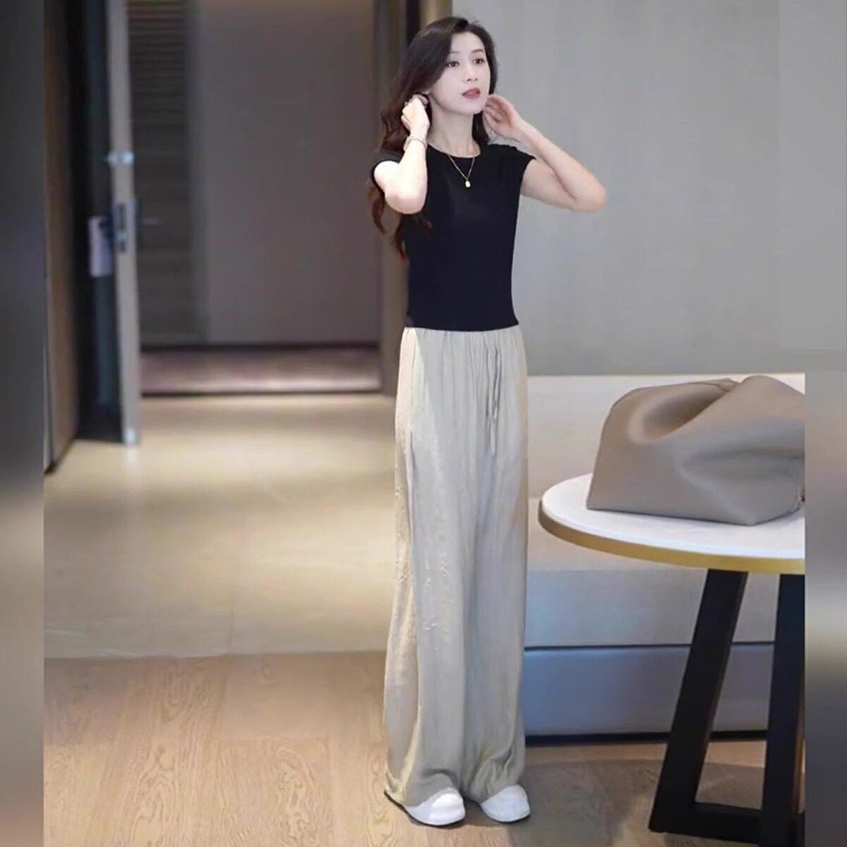 时尚减龄休闲运动套装女2025年夏季新款洋气显瘦T恤+阔腿裤两件套