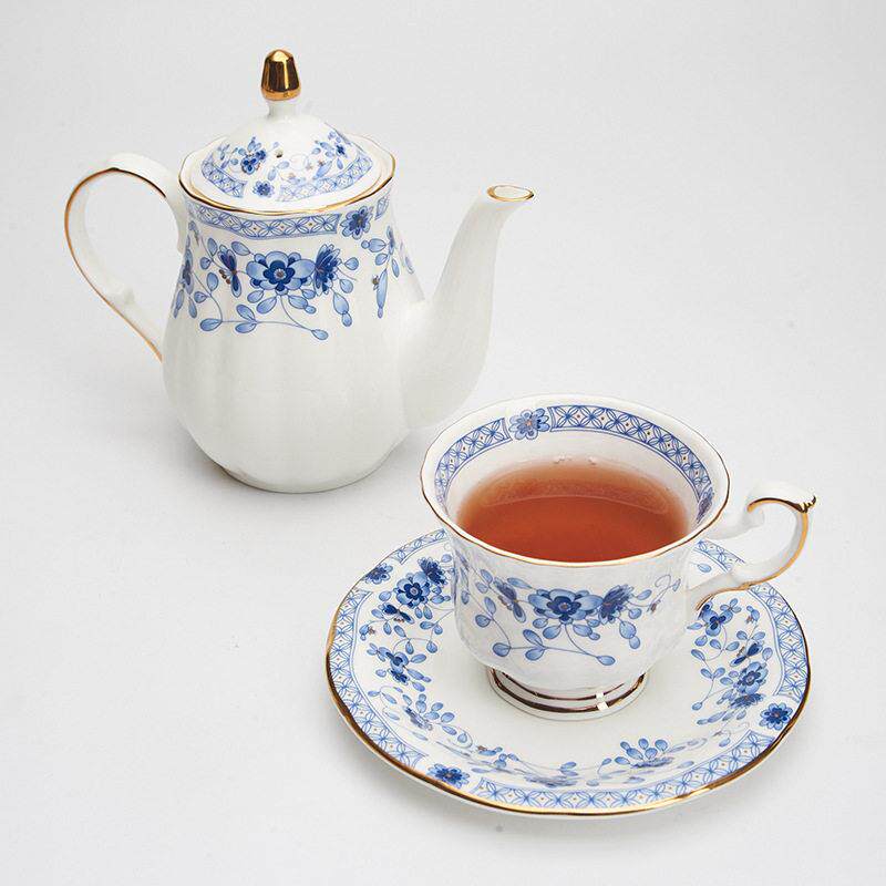 厂家 青花金边陶瓷咖啡具套装欧式家用餐厅下午茶水杯骨瓷杯碟